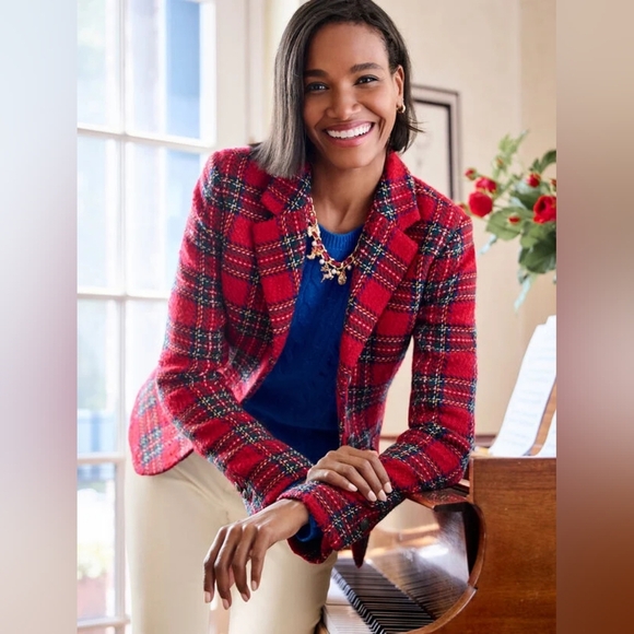 TALBOTS Holiday Plaid WOOL Blazer 16 - Picture 1 of 11